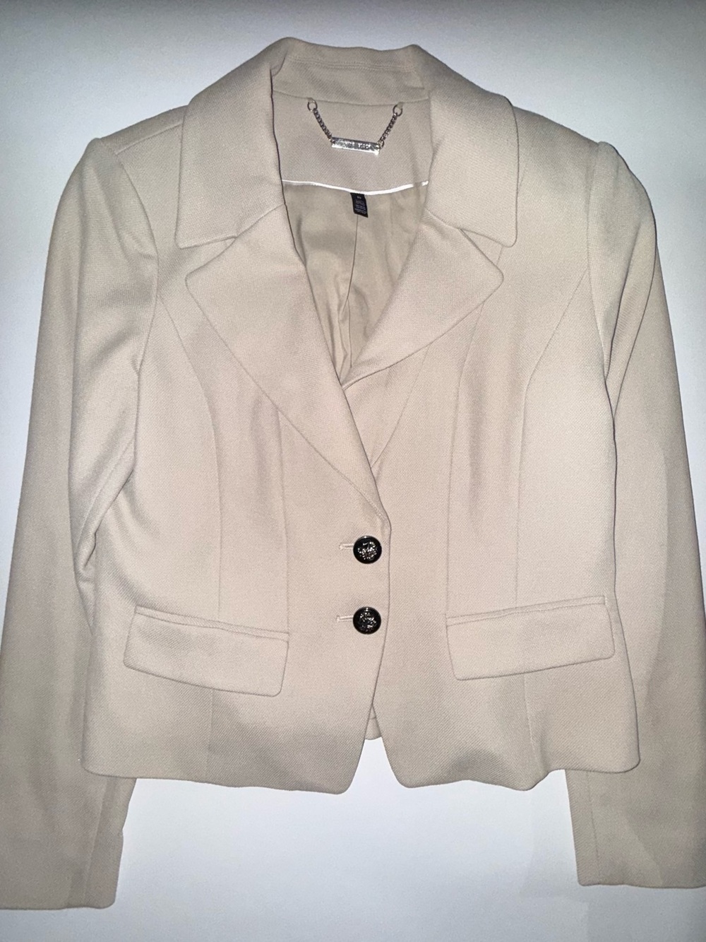 White House Black Market Beige Lined Button Blazer Jacket Short Length Size 10